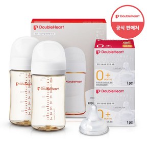 더블하트 모유실감 3세대 PPSU 베이직 트윈팩 240ml+젖꼭지(2입), 제뉴인화이트, 3세대 젖꼭지SS, 1개