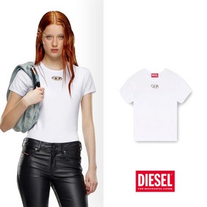 DIESEL 디젤 화이트 슬림핏 작은 타원 D 티셔츠