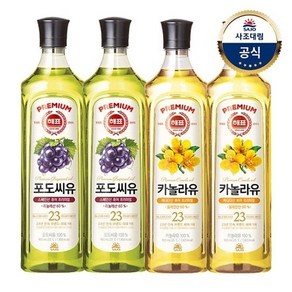 [사조대림] 해표 카놀라유 900ml x2병 + 포도씨유 900ml x2병 (총4병), 4개