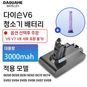 DAGUHAE 호환 다이슨 청소기 배터리 V6 V7 V8 교체용 대용량 배터리 (필터 증정)