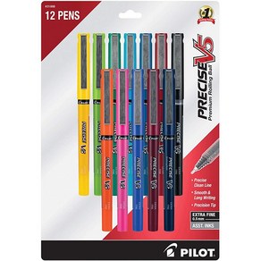 Pilot Pecise V5 캡핑 리퀴드 잉크 롤링 볼펜 엑스트라 파인 포인트 0.5mm 다양한 색상 12개 팩, 모음