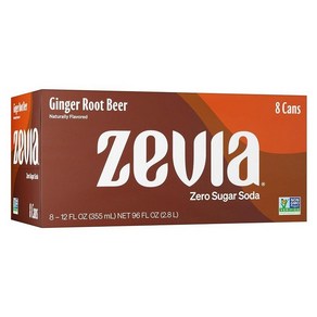 Zevia 제로 슈가 소다 생강 루트 비어 473.2ml(16온스) 캔 (12팩) - 천연 단맛 칼로리 무설탕 소다 GMO 프리 프로젝트 인증 글루텐 프리 비건, 12 Fl Oz (Pack of 8), 콜라, 0.355l