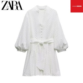 ZARA 자라 펀칭 자수 원피스 여름 브이넥 벨트 화이트 미니원피스