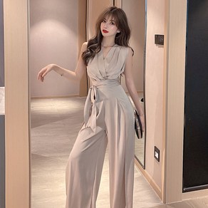 여성 점프수트 브이넥 옆트임 심플 무지 민소매 여자 점프슈트 women jumpsuit XK0229