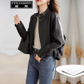 EYES FASHION 리얼 가죽 여자 가죽옷 숏 코트 면양가죽 가죽 재킷 오버핏 기관차복 봄/가을 캐주얼 박형 상의