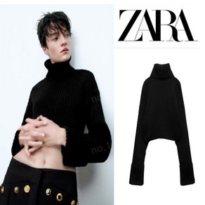 ZARA 자라 블랙 턴다운 터틀넥 크롭 스웨터