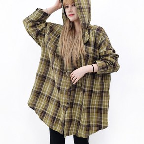 [4XL 3COLOR] 슬렌더 체크 후드 셔츠 55~88 빅사이즈 오버사이즈 남방 후드남방 후드티셔츠