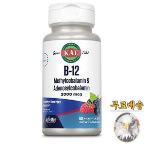 미국산 칼 비타민B12 메틸코발라민 아데노실코발라민 2000mcg 60정 KAL B12 Methylcobalamin Adenosylcobalamin 선물증정