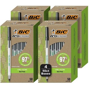 BIC Ecolutions 라운드 스틱 볼펜 미디엄 포인트 (1.0mm) 200개 팩 97% 재활용 플라스틱으로 만든 블랙 잉크 펜