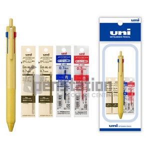 유니 제트스트림 507 3색 볼펜 0.7mm 1개 +리필심( 흑색 2개/청색 1개/적색 1개) 세트, 0.7mm 레몬옐로우1개+리필심(흑2/청1/적1)세트