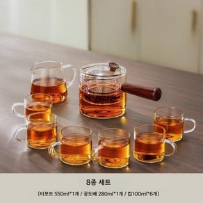 내열유리 6인 차판 다기 다도 세트 찻잔6개 차우리기 500ml, 티포트500ml+잔 6개+공도배, 1개