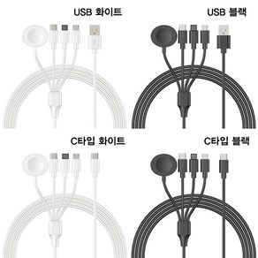 4in1 멀티 충전케이블 [8핀*C타입*5핀*애플워치], 1.2m, 동글USB블랙, 1개