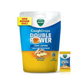 Vicks Cough Dops Double Powe (Bag Of 25) New & Impoved Waming Ginge Flavo - (Pack of 1 ), 1개