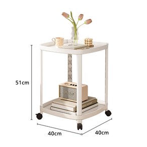 danpinea 다용도 무빙 트롤리 선반 사이드 테이블, 2단-화이트