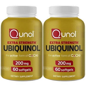 퀴놀 유비퀴놀 코큐텐 Qunol Ubiquinol COQ10 200mg 60 소프트젤 2병, 큐놀 엑스트라 스트렝스 액티브폼 유비퀴놀 코큐텐 200, 2개, 60정