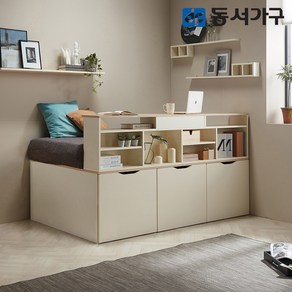 동서가구 시스템 평상형 멀티 수납 이층 벙커 침대 슈퍼싱글 프레임+책장 DF638917, 오크