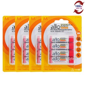 ALLO 대용량 3050mAh AA 충전지 16알 장난감 도어락 시계 리모컨, 16개