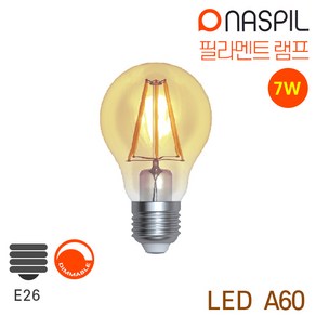 나스필 LED 필라멘트램프 A60 7W E26 에디슨 디밍전구, 전구색, 1개