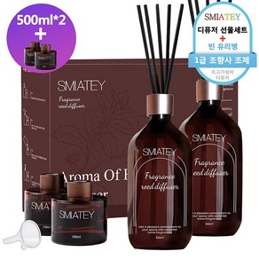 스미어티 프리미엄 실속형 500ML 대용량 실내디퓨저+유리병 2개+ 섬유스틱 10p 실내방향제 집들이선물, 2개, 플라워샵