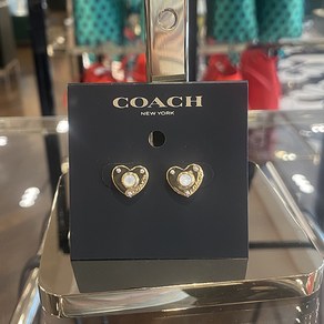 [미국직배송]빠른배송 코치 COACH PEARL HEART PADLOCK STUD EARRINGS 펄 하트 패드락 스터드 귀걸이 C4258 GLD호환