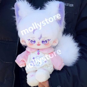 무속성 20cm 솜인형 잘생긴 남성 아이돌 인형옷 귀여운 백발 헤어 솜깅이 솜뭉치 몸체, 20cm (자석꼬리 + 고무줄 귀 ), 인형(스켈레톤) +벨벳토끼 (옷+신발), 1개