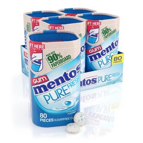 Mentos Pue Fesh 츄잉껌 무설탕 자일리톨 프레시 민트 80피스 병 재활용 가능한 90% 판지 80개4팩 200417, 4개