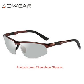 aowear photochromic 선글라스 남성 편광 낮 밤 운전 안경 알루미늄 무테 카멜레온 안경 gafas