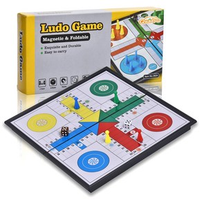 Quadpo Magnetic Ludo Boad Game Set with Folding 모두와 성인을 위한 접이식 보드 클래식 여행 게임이 포함된 Quadpo 자기 Ludo, 혼합색상, 1개