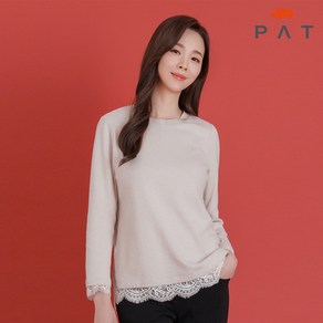 [PAT 여성] 레이스 배색 라운드넥 티셔츠_1H85309