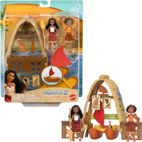 Mattel Disney Moana 2 Toys Moana & Lotos Wokshop Playset with 2 Small Dolls Heihei Figue Floati, 상세참조