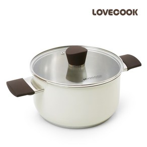 LOVECOOK 인덕션 겸용 베이지 코팅 스텐 냄비 IH, 20cm 양수