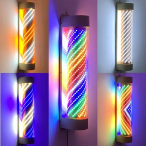 BATU 미용실 싸인볼 LED 인테리어 회전간판 헤어샵 바버샵 벽걸이 조명, 1개, 레인보우 60cm