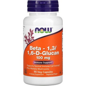 나우푸드 NOW Foods Supplements Beta 1 3/1 6- D-Glucan 100 mg with Maitake Mushooms 90 Veg Capsules, 1개, 90정