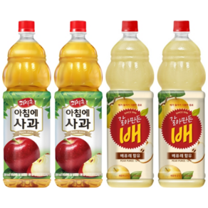 [한번에먹자] 대용량 과즙음료1.5L 2종 혼합세트 ( 과일촌 아침에사과 + 갈아만든배 ) 사무실음료 음료수세트 탕비실 식자재 음료수골라담기 업소용음료수, 4개, 1.5L