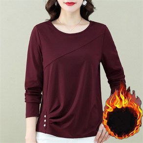 besteffie 여성 봄 가을 겨울신상 캐주얼 라운드넥 긴팔 티셔츠 버튼입체장식 디테일 빅사이즈 상의 K18
