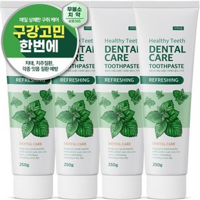 쉼표365 매일 상쾌한 구취케어 치약 플러스 250g x 4개 잇몸케어 무불소 입냄새제거