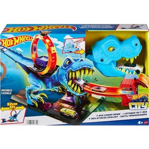 Hot Wheels City Toy 자동차 트랙 세트 T-Rex Chomp Down 1:64 스케일 차량 스턴트가 있는 거대한 공룡 녹아웃 다른 세트와 연결, Hot Wheels City Toy 자동차 트랙 세트,