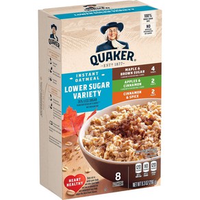 Quaker Instant Oatmeal Lower Sugar Variety 8 Pkts 9.3 Ounce Quaker 인스턴트 오트밀 저설탕 다양한 8팩 9.3온스