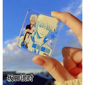 은혼 Sakata Gintoki 아크릴 투명 카드 애니메이션 키 체인 여성용 GINTAMA 남성용 링 펜던트 일본 코스 선물