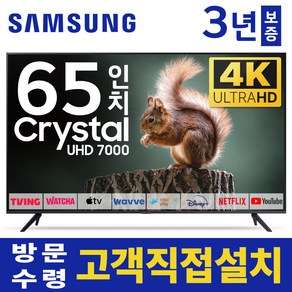 삼성 65인치 TV 크리스탈 4K UHD 스마트 LED TV 65TU7000 미러링 유튜브 넷플릭스 티빙, 고객직접설치, 스탠드형, 65인치TV