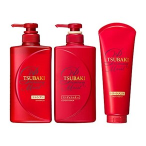 TSUBAKI (츠바키) 프리미엄 모이스쳐 세트 (샴푸 490mL 컨디셔너 490mL 트리트먼트 180g), 1개