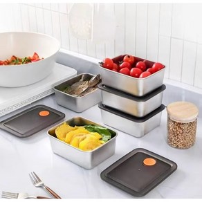 Oyoson 냉장고 스테인리스 밀폐용기 4P세트 인덕션 가스레인지 스텐용기 반찬통, 4개, 600ml, 1