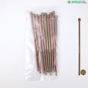 육각머리 양날 스크류볼트 #14x180 황색 10개 철판 판넬 직결피스, 1/4(6.3mm), 180mm