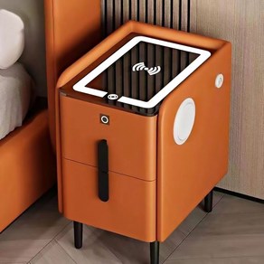Sunwe 스마트 협탁 무선충전 블루투스 스피커 협탁 LED 조명 미니 지문 잠금 USB 콘센트 침실 거실협탁, 30*40*45cm, 삼색램프+무선충전+USB+블루투스 스피커, 오렌지