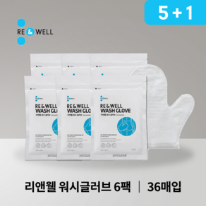 5+1 리앤웰 워시글러브 물없이 사용하는 클렌징 세척장갑 5팩 구매시 1팩 증정 총36매 목욕 환자용