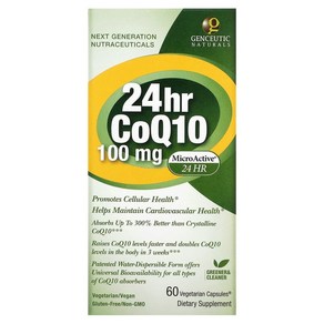 Genceutic Natuals 24시간 CoQ10 100mg 베지캡슐 60정, 1개