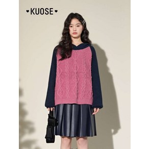 KUOSE 쿠오세 니트 라글란 꽈배기 후드 스웨터 KSH2411017A