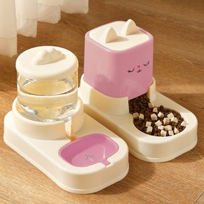 펫츄츄 고양이 급식기 세트 강아지 사료 자동 애완동물 물 밥그릇 애견, 1개, 핑크, 2200ml