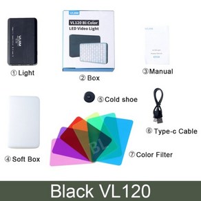 울란지 VIJIM LED 카메라 자연광 조명 사진 유튜브 여행 촬영 라이트 밝기 조절, 블랙 vl120, 1개