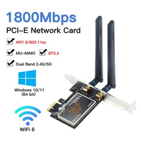 PCI 익스프레스 무선 어댑터 블루투스 5 2 듀얼 밴드 802 11AX/AC 와이파이 네트워크 카드 윈도우 10 11 1800Mbps 와이파이 6 MT7921, 2) FV-AX1800S, 1개